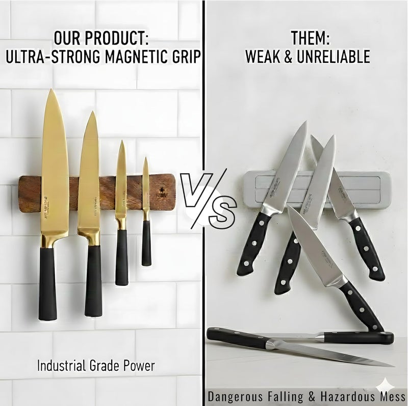 4YORVOY 4 YORVOY Magnetic Knife Holder for Wall-16 inches long Kitchen Organizer- No Drilling Knife Magnetic Strip- Compact Utensil Holder- Acacia Wood Knife Rack- Strong Knife Magnet- Easy Installation - Image 5